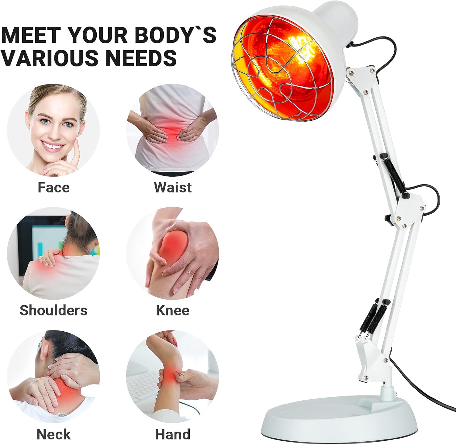 Red Light Therapy Lamp, Infrared Light Therapy Red Light & Near Infrared Light Set Heat Lamp, Infrared Lamp Therapy for Skin Care, Muscle Recovery, Body Pain Relief
