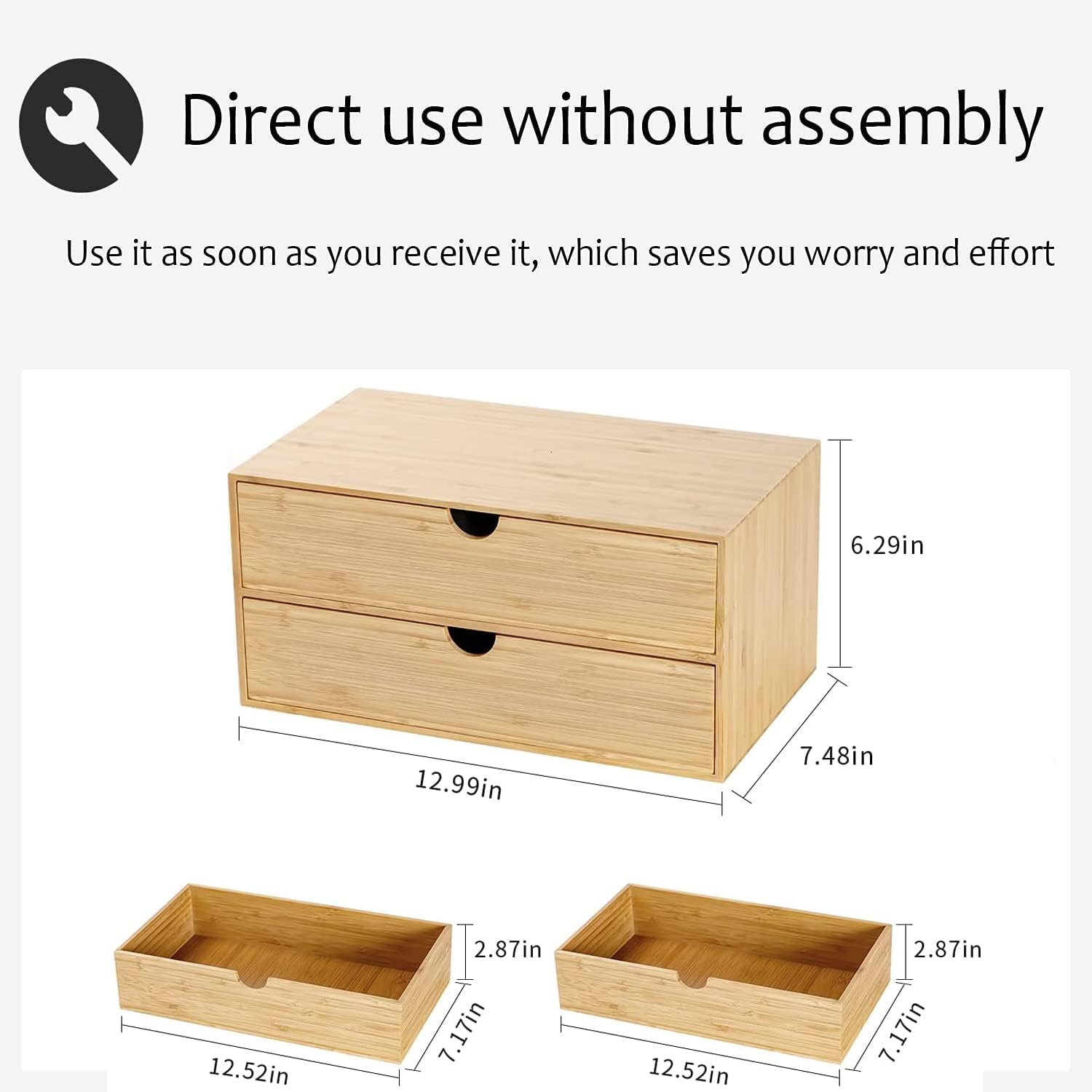 Wisdture Mini Storage Box with Drawers,Practical Office Storage Bins,Bamboo Desk Sets and Accessories Suitable for Office,Bedroom,Dressing Table,Large Desk Organizer(3 Drawer with Tall Drawer)