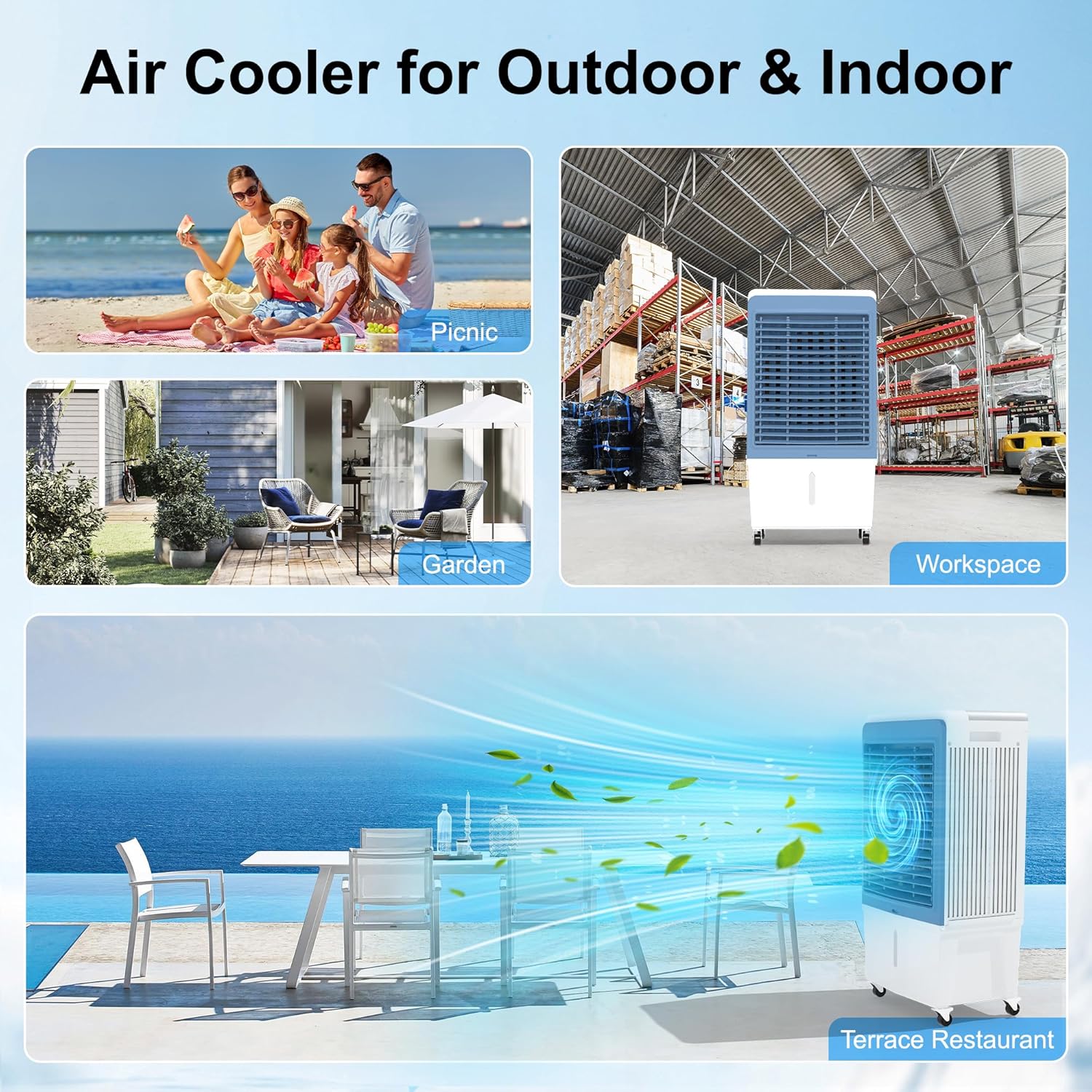 Swamp Cooler, 4129CFM Evaporative Air Cooler with 12.7-Gal Water Tank, Evaporative Cooler with Water Level Alarm, Silver Ion, 12H Timer, Air Cooler for Indoor Outdoor Garage Patio Use(47IN)