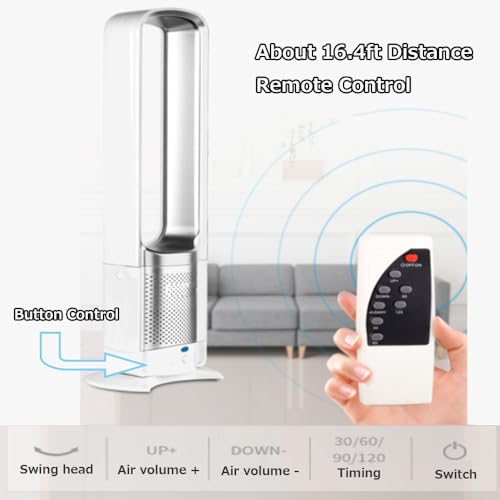 Tower Fans for Bedroom 90° Oscillating Fans for indoors 28.9 * 9.3 * 3.5 Bladeless Fan Floor Standing Cooling Fan with Remote Air Purifier with 3 Wind Speeds for Home Office