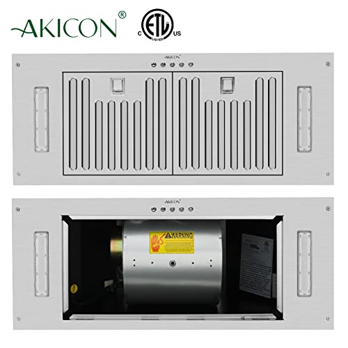 Range Hood Insert/Built-in30/ 36 inch,Ultra Quiet Powelful Vent Hood with LED Lights, 3 Speeds 600 CFM, Stainless Steel - Akicon