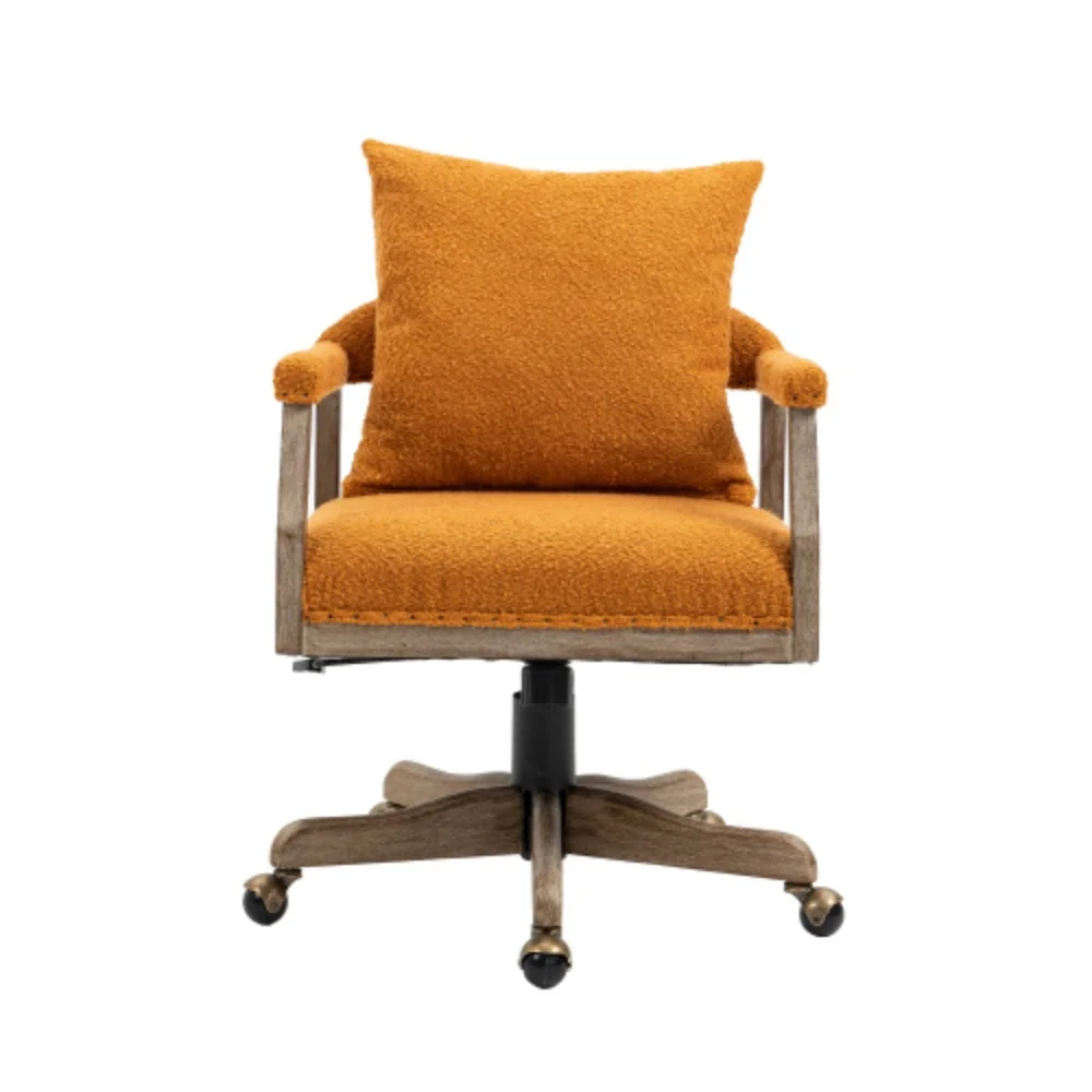 COOLMORE Computer Chair Office Chair Adjustable Swivel Chair Fabric Seat Home Study Chair Orange + Boucle