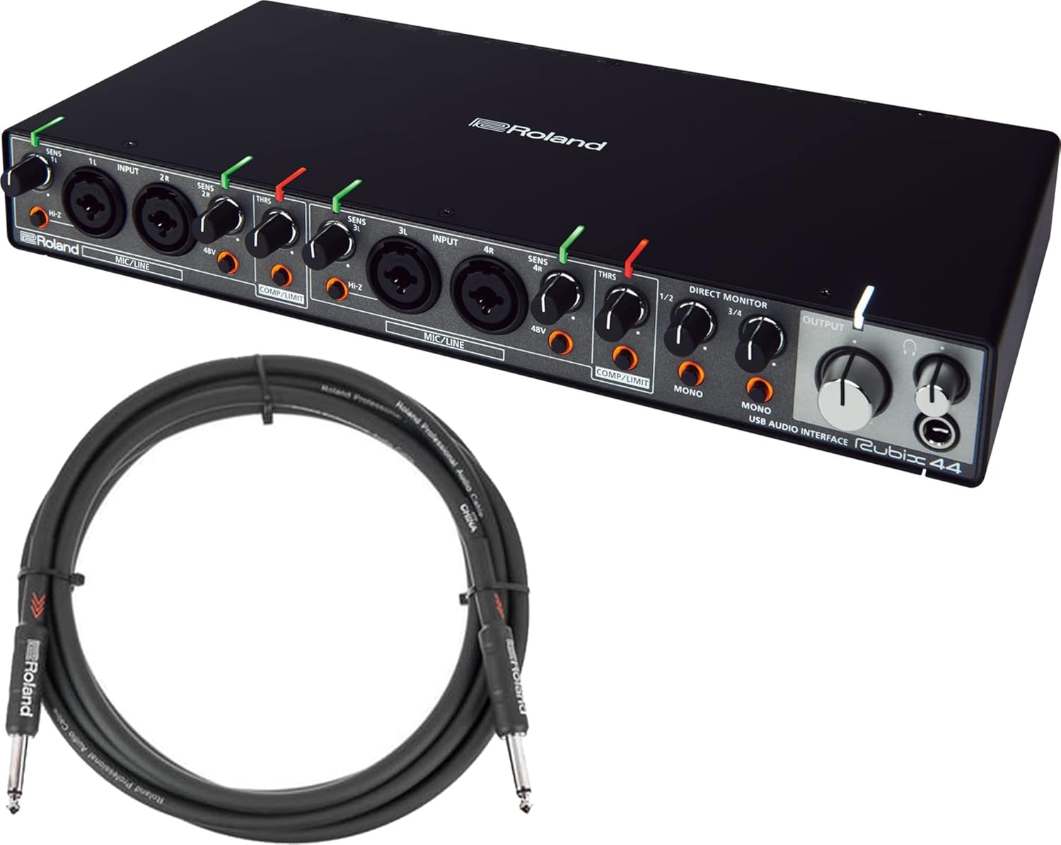 Roland RUBIX44 High Resolution USB Audio Interface Bundle with Roland 10ft Instrument Cable