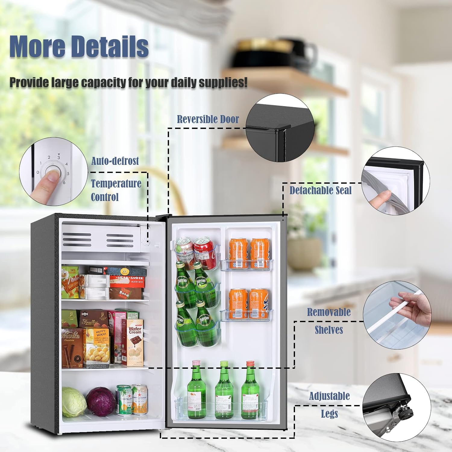 Frestec Mini Fridge with Freezer,Mini Fridge for Bedroom,Small Refrigerator,Dorm Refrigerator,3.1 Cu Ft Single Door Compact,Energy Saving,Low Noise,Mini Fridge for Office (Black New Logo)