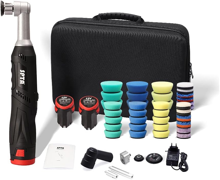 SPTA Cordless Mini Car Polisher, 12V Micro Cordless Scratches Killer Car Polisher RO/DA Mini Car Polisher for polishing, Sanding and Cleaning
