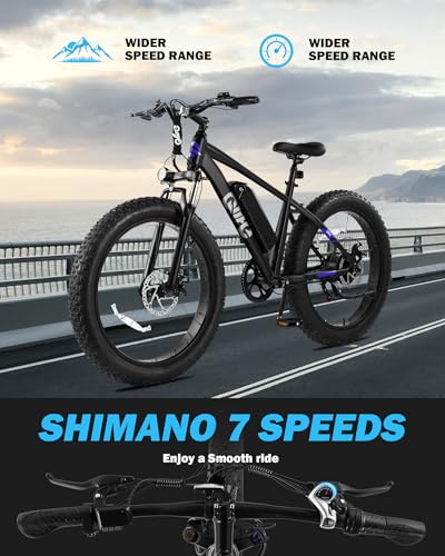 Racer Plus Adult Electric Bicycle, Peak 1000W Motor Electric Bike for Adults, Up to 28MPH 65Miles, 26x4.0 Fat Tire Electric Mountain Bike with 48V 13AH Battery, 7 Speed Front Suspension E Bike