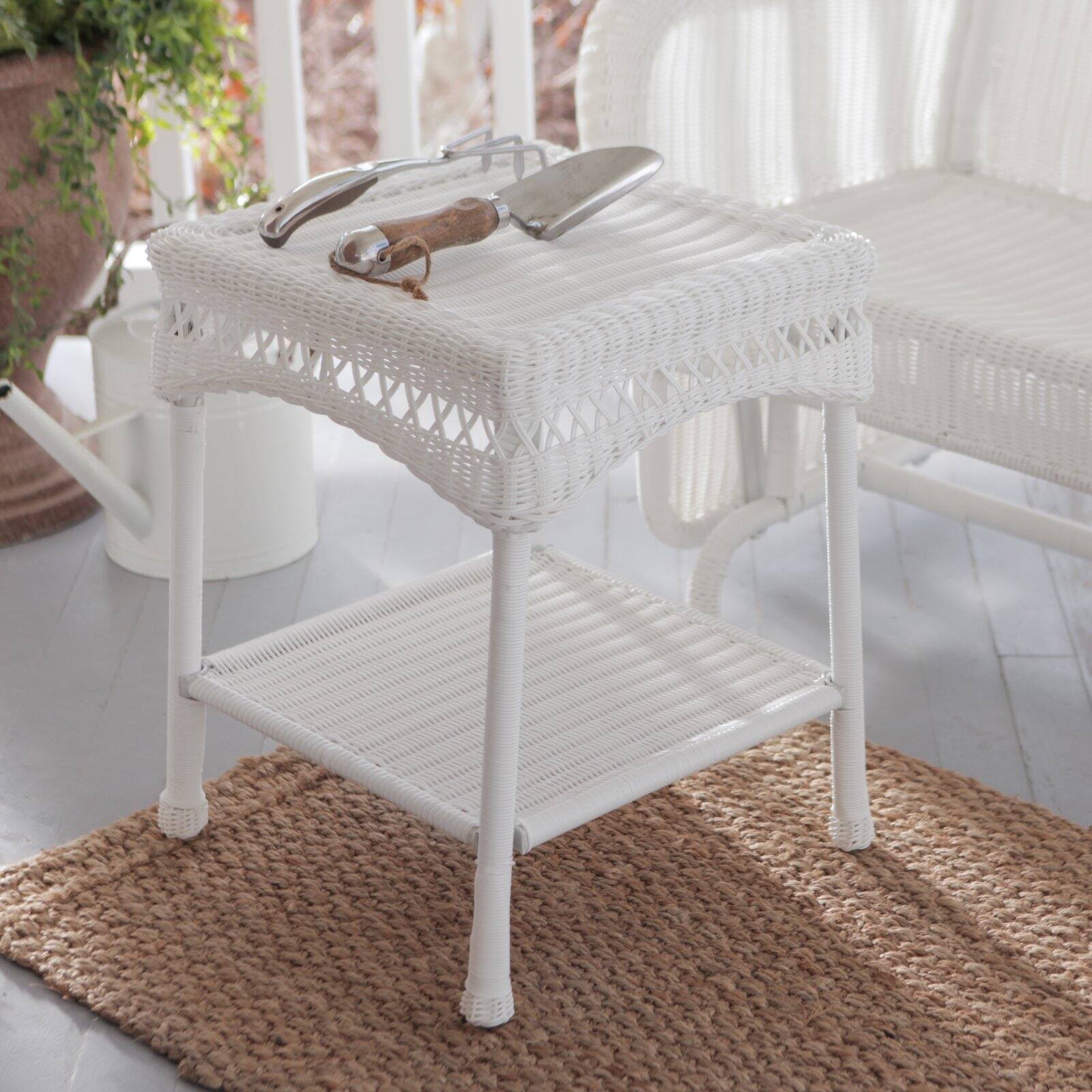 Coral Coast Casco Bay Resin Wicker Side Table, White