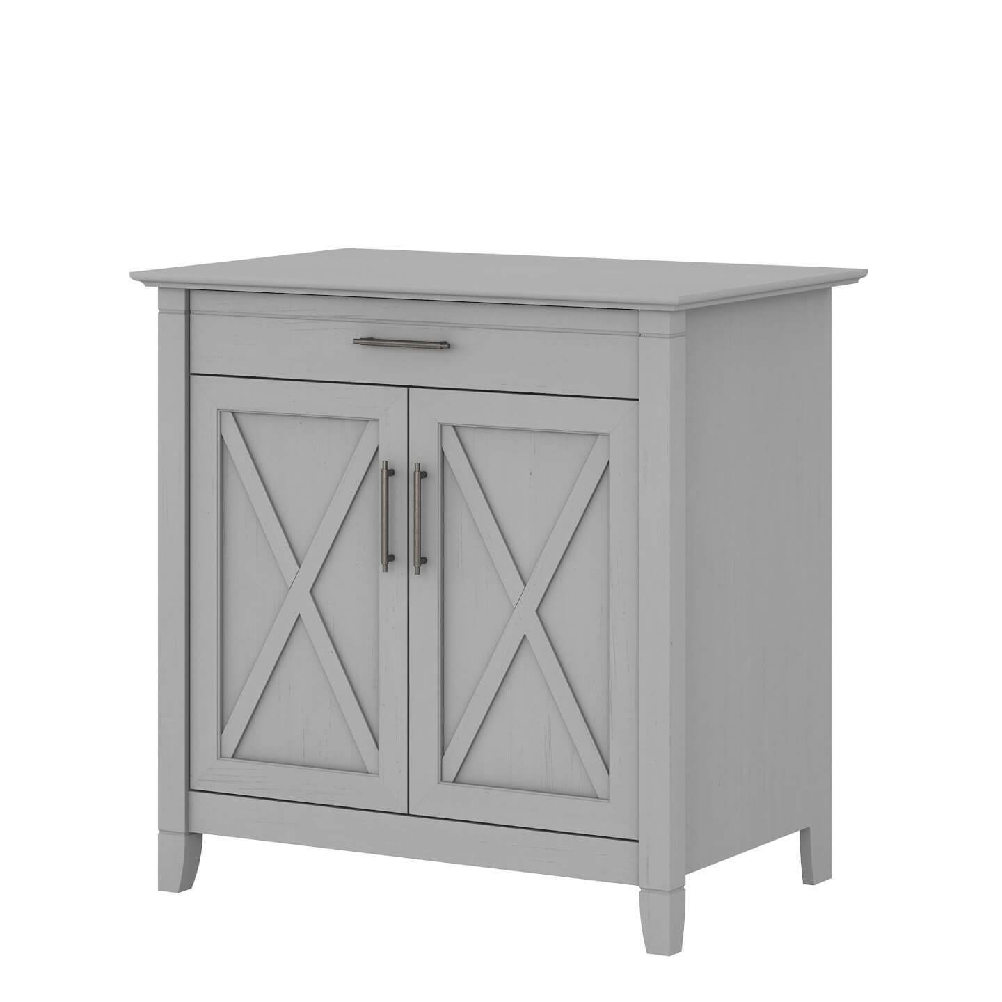 Bush Furniture Key West Secretary Desk with Keyboard Tray and Storage Cabinet in Pure White Oak