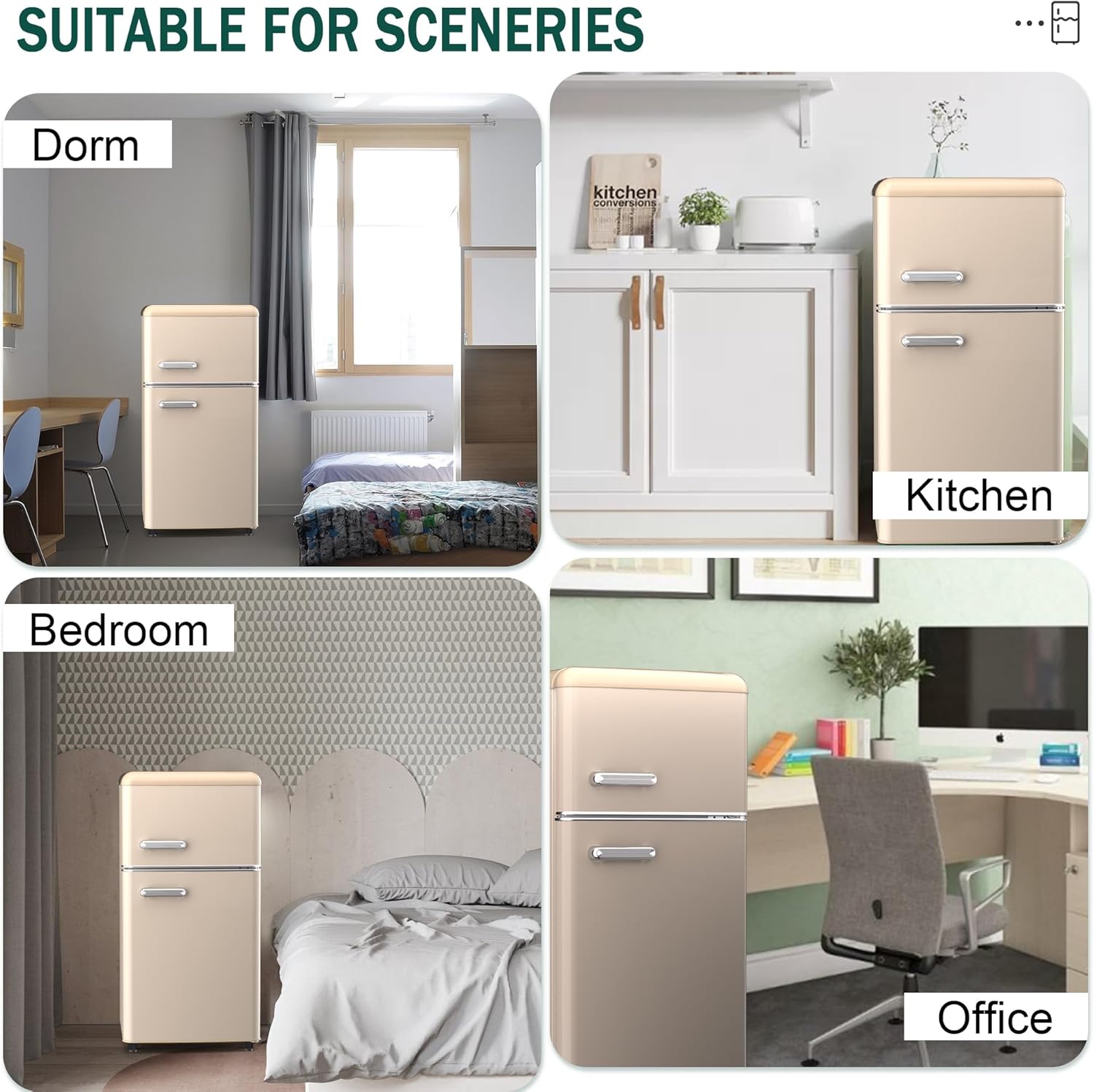 Mini Fridge with Freezer Retro Refrigerator 4.1 Cu. Ft. Small Fridge with Freezer for Bedroom with Adjustable Temperature,Glass Shelves,2-Door Retro Mini Fridge for Dorm,Office,RV,Apartment(Gold)