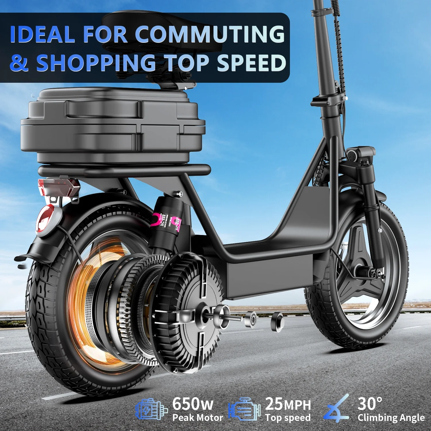 ASKGO Electric Scooter Adults, 14" Tires, 20MPH 25Miles Long Range Electric Scooter with Seat & Basket,36V 13AH Li-on Commute Escooter for Adults, Dual Shock Absorbers, Dual Disc Brakes