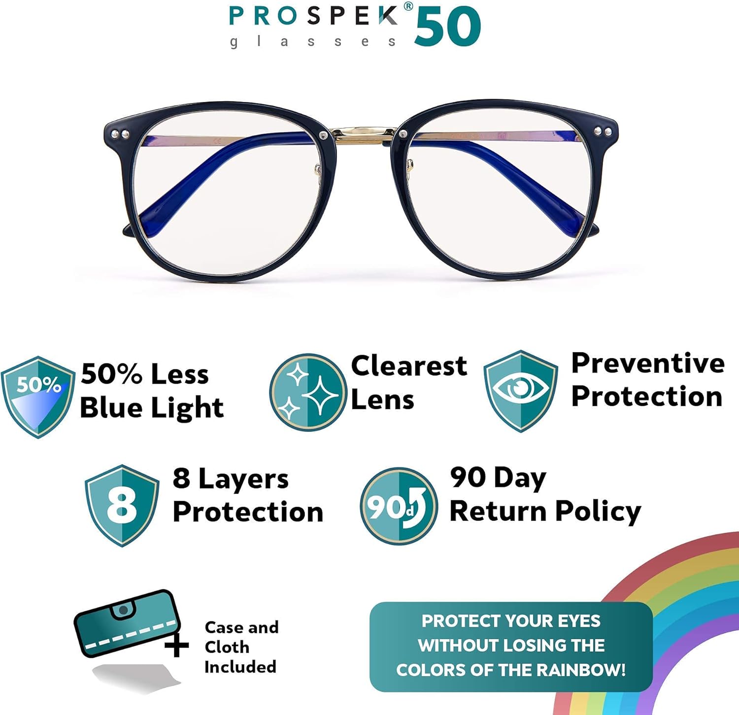 Blue Light Computer Glasses PROSPEK, Amber, Anti Glare Clear Lens, Protect from Screen's Blue Light, High Optical Quality Lenses
