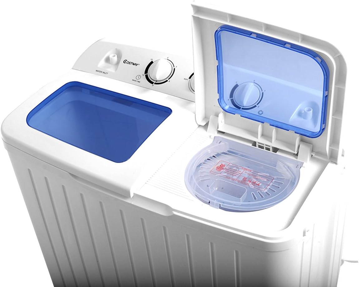 Casart Portable Mini Compact Twin Tub Washing Machine 17.6lbs Washer Spain Spinner Portable Washing Machine, Blue+ White