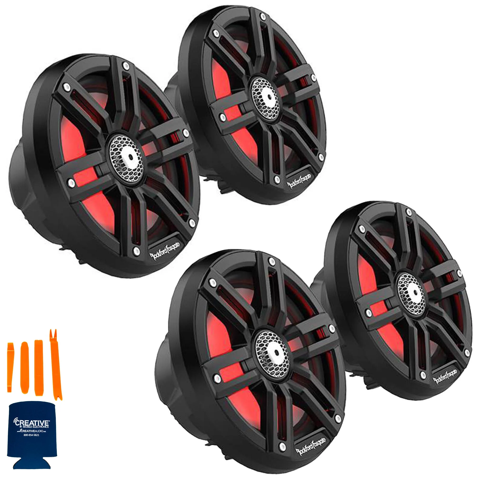 Rockford Fosgate 2 Pair M2-65B M2 Series 6.5" Color Optix Marine 2-Way System- Black & Stainless Grilles Included - Curated Treasures Market
