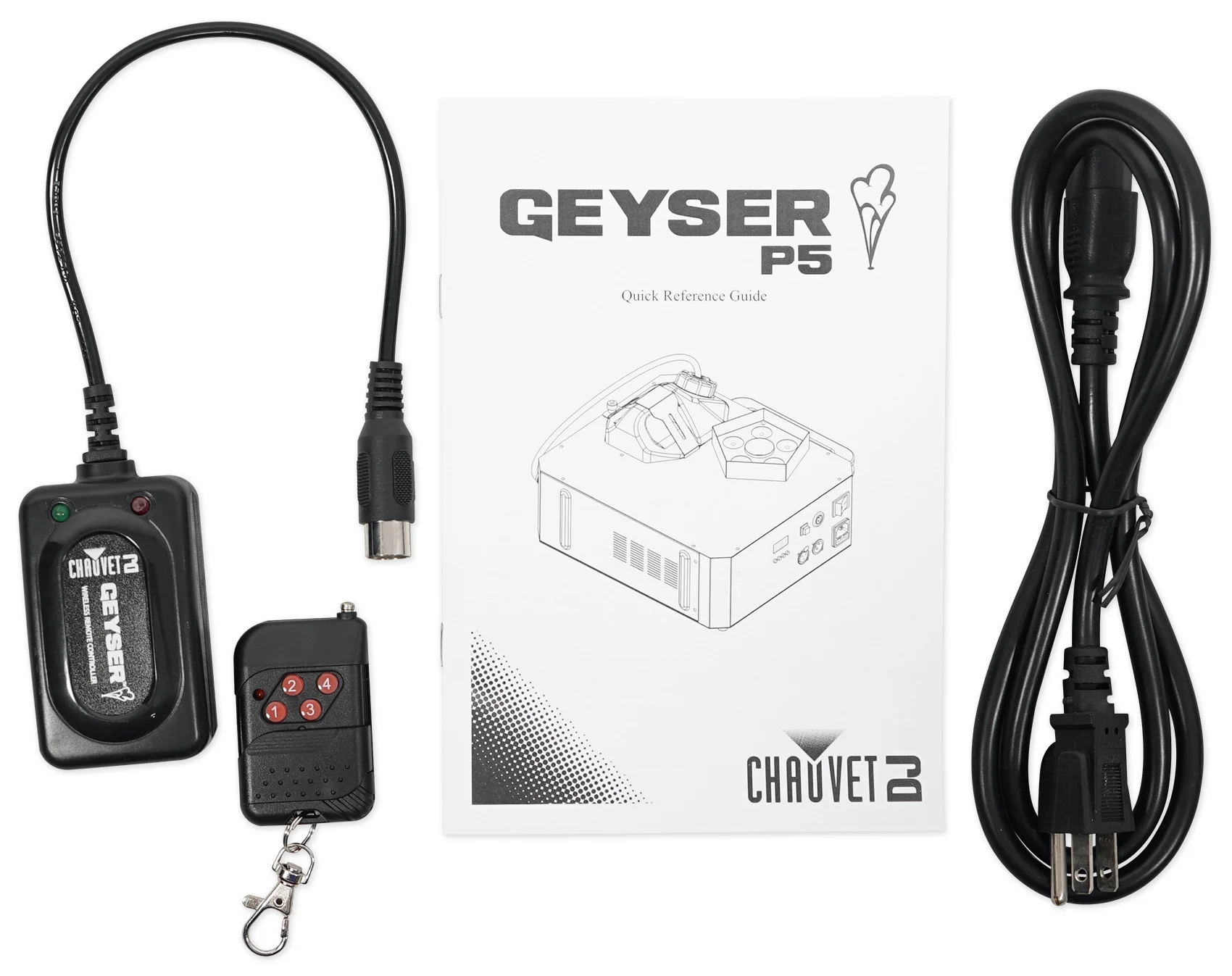 Chauvet DJ GEYSER P5 Fog Machine Fogger w/Effects+Remote+2) Gal. Fluid+DMX Cable