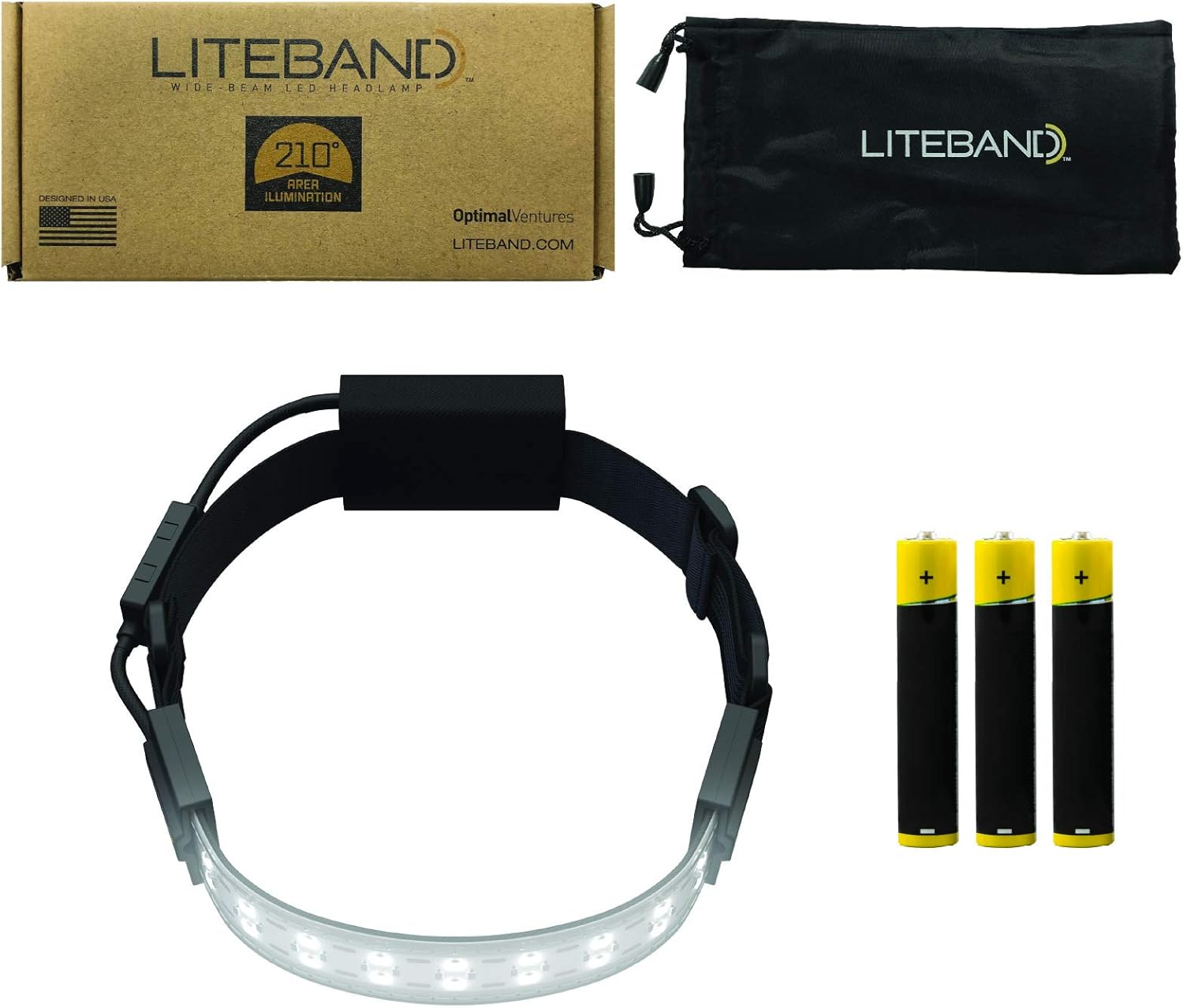 Liteband FLEX 300 Wide-Beam LED Headlamp - 210° Illumination, 300 Lumens, Improved OVLED Design - AAA Batteries, Adjustable, Camping, Running, Hiking, Fits Hard Hats, LBF300-AN, Night