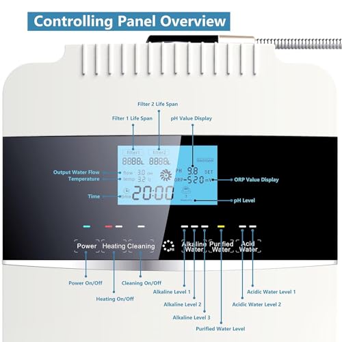 Alkaline Electrolyzed Water Machine Ph 2.5-11.2, Home Filtration System,10000 Liters per Filter,7 Water Settings,Automatic Cleaning,Smart Voice