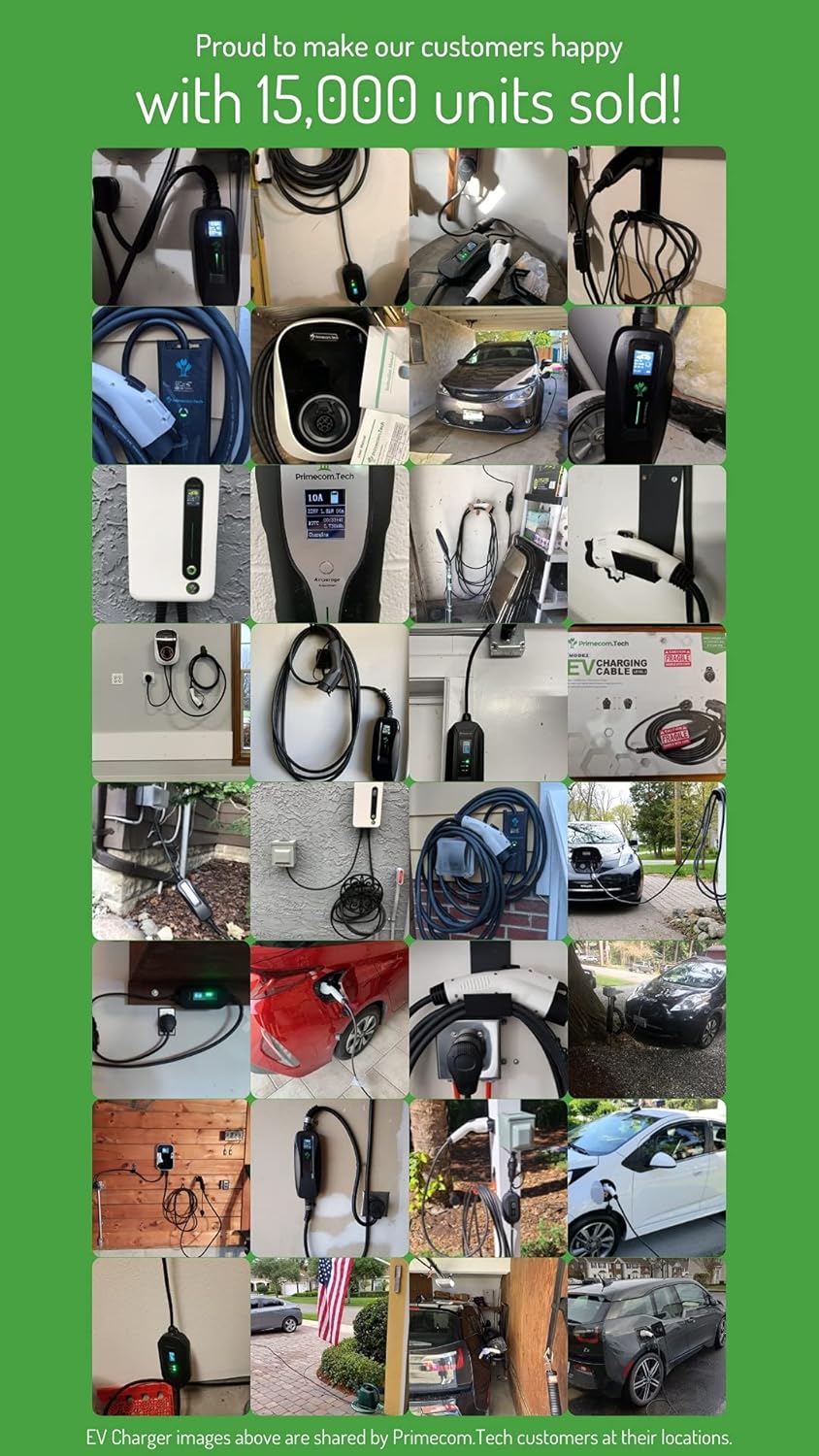 PRIMECOM Level 2 Electric Vehicle (EV) Charger (220V / 240Volt, 16Amp) Portable EVSE Smart Electric Car Charger, 30 Feet (14-30P Charger)