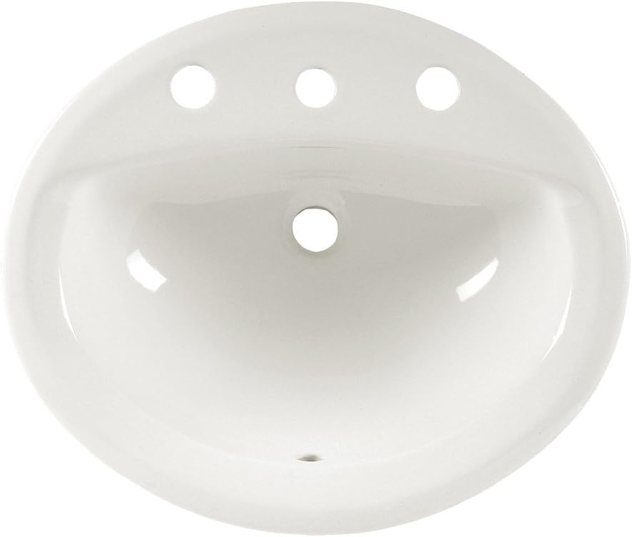American Standard 0475020.020 Aqualyn Oval Drop-In Bathroom Sink with 3 Faucet Holes (8 Centers), White