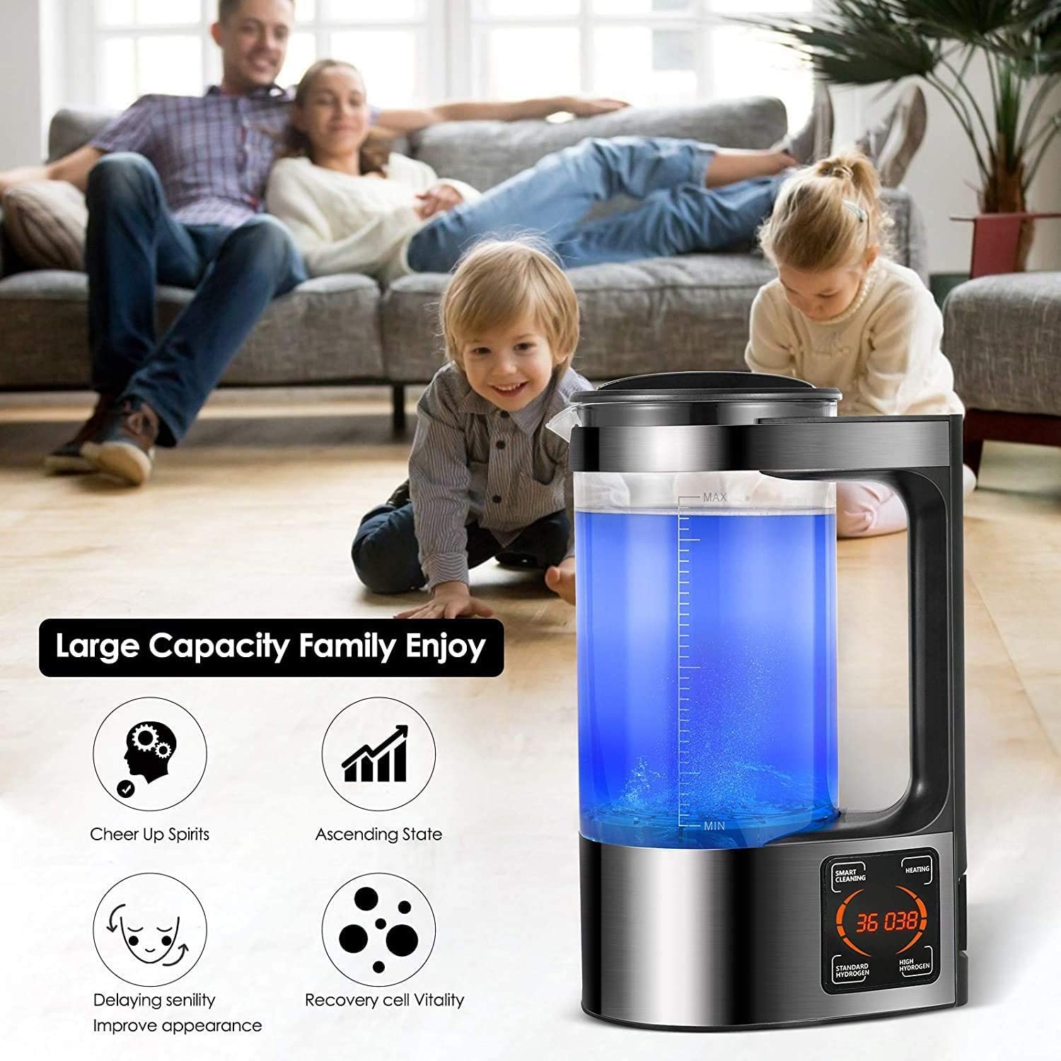 [Upgraded Version]BDYING Hydrogen Water Generator with New SPE and PEM Technology,2L Large Capacity Hydrogen Alkaline Water Pitcher Maker Machine,Make Hydrogen Content up to 1500 PPB