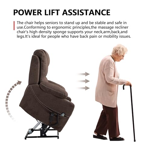 Power Lift Chair Lay Flat Recliner Infinite Position Electric Dual Motor Stand Up Lift Chair with Massage and Heat for Adults,Heavy Duty Recliners with 2 Remote Controls and Two Cup Holders