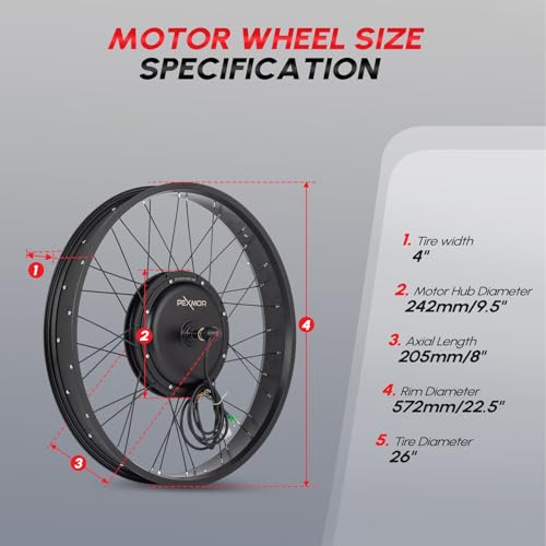 PEXMOR Electric Bike Conversion Kit, 48V 1000W 26" Fat Front Wheel E-Bike Conversion Kit, Ebike Hub Motor Kit Upgrade 3 Mode Controller w/PAS/LCD Display/Twist Throttle Bicycle Ebike Wheel Kit