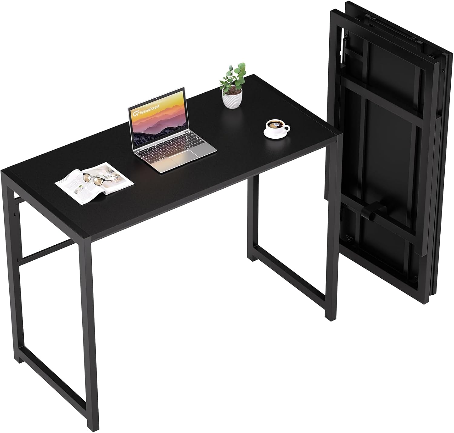 GreenForest Computer Desk with Full Monitor Stand and Black Folding Desk for Home Office