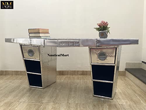 NauticalMart Aviator Wing Desk Wing Shaped Aluminium Desk Home Office Decor Furniture (72 Inches)