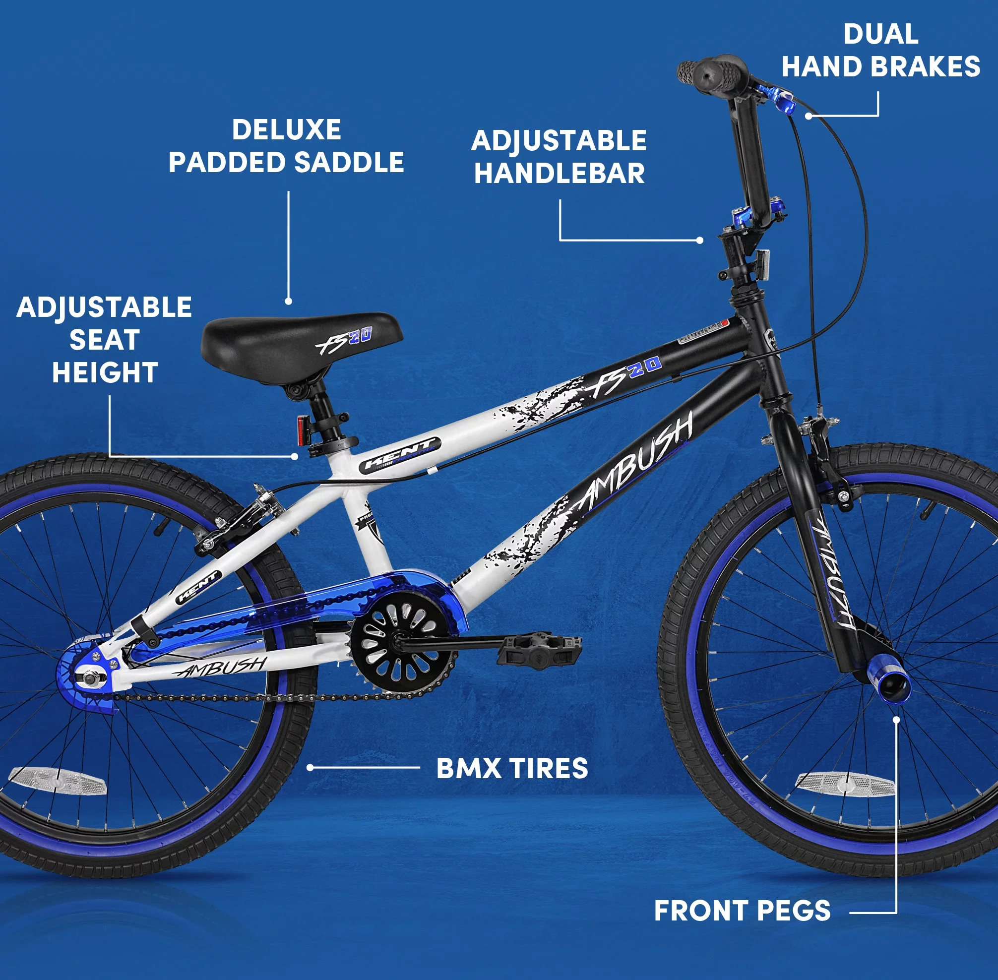 Kent Bicycles 20 Boy's Ambush BMX Child Bike, Black/Blue