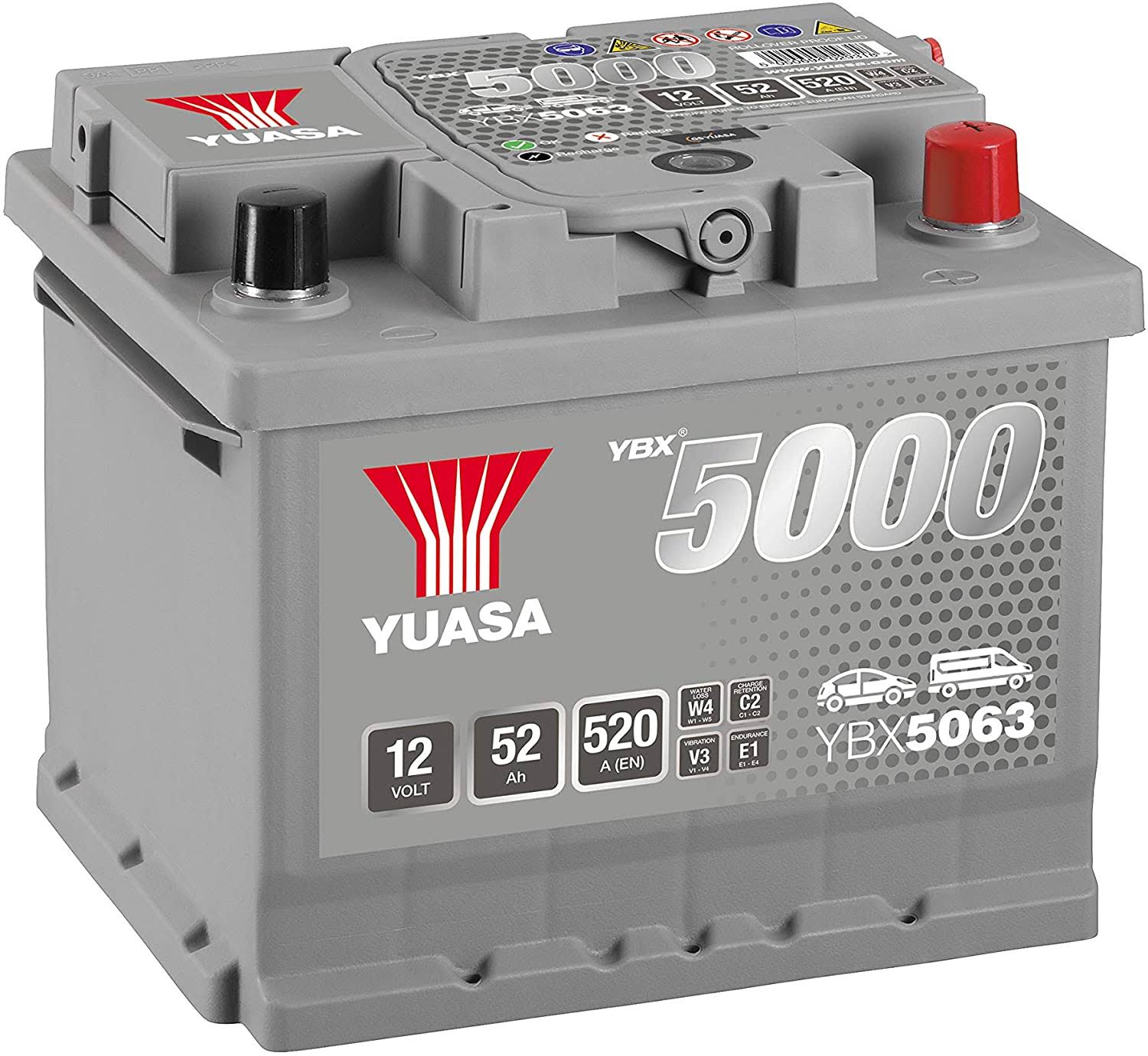 Yuasa YBX5063 12V 52Ah 520A Silver High Performance Battery