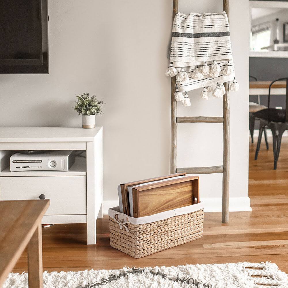 Rossie Home Set of 2 Lap Trays with Basket, Natural Acacia