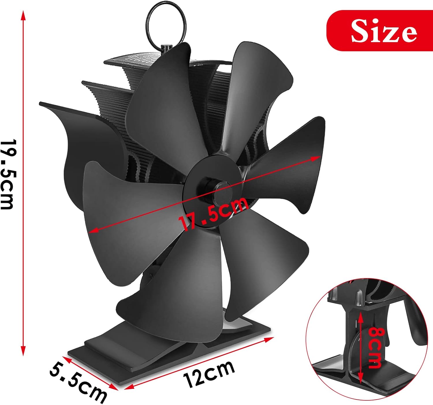 QUECAOCF 6 Blades Flue Pipe Stove Fan Fireplace Stove Fan with Thermometer Strip, Wood Burning Heat Powered Stove Fan for Wood/Log Burner/Fireplace, Eco Friendly and Efficient Heat Distribution Pack of 2
