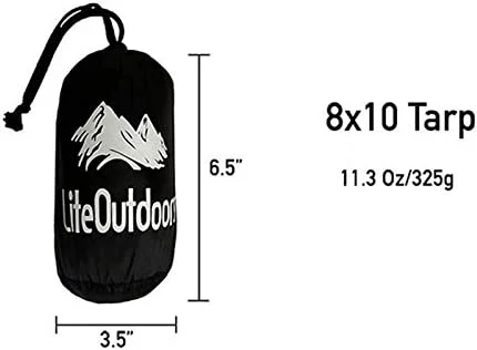 QCAI Silnylon Tarp - 11.6 Oz. - Ultralight Backpacking Tarp or Hammock Tarp (Grey, 8' x 10')