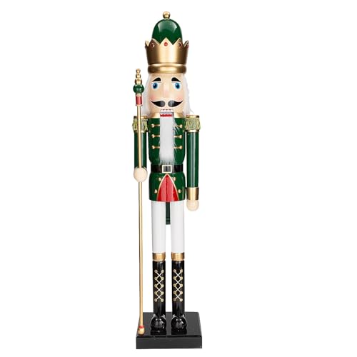 Fun Express 3 Ft. Large Classic Green Wooden Holiday Nutcracker with Scepter, Festive Christmas Decoration
