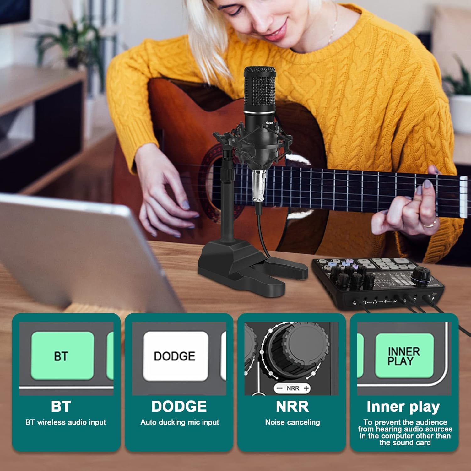 Podcast Equipment Bundle Audio Interface with DJ Mixer Integrated Smartphone PC Universal Noise Reduction Recording, Live Broadcast, Gaming, Interview