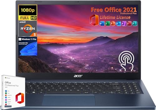 acer Newest Aspire 3 Touchscreen Laptop - with Microsoft Office Lifetime License and Windows 11 Pro, 15.6" FHD IPS Display, AMD Ryzen 5 7520U, 8GB DDR5 RAM, 1TB GB SSD, WiFi 6, Business Student Laptop