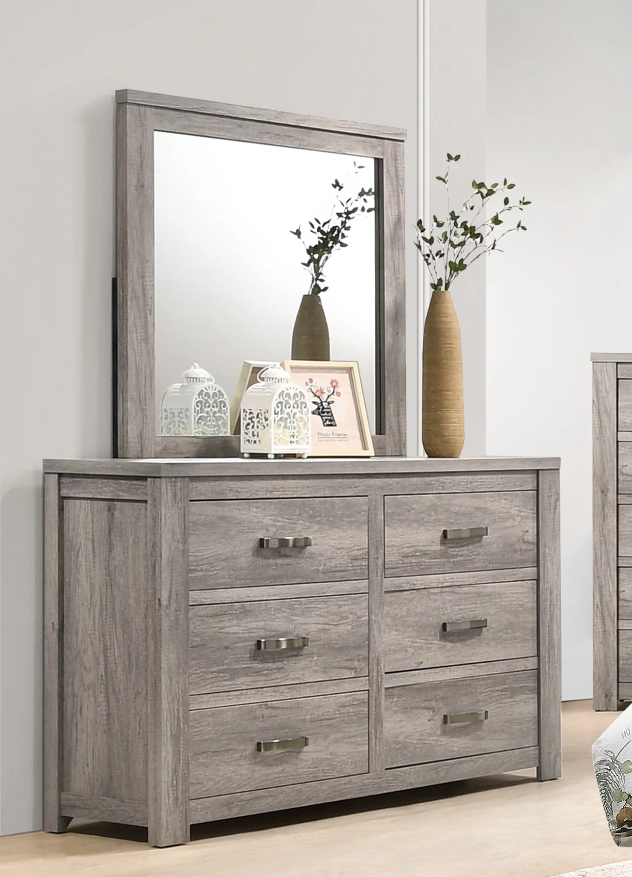 Majestic Modern Full Size Bed Dresser Mirror Nightstand 4pc Set Beige Polyfiber Bedroom Bed