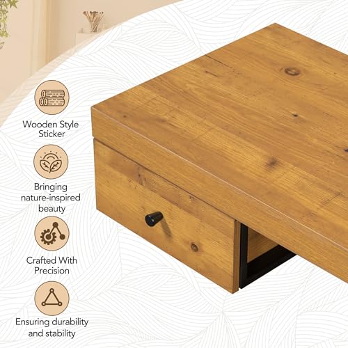 Floating Desk with Drawers - Floating Makeup Vanity with Wall Mounted Design and 2 Sliding Storage Drawers, Wall Mounted Desk with Wood Grain Decals, Floating Table for Wall (Natural)