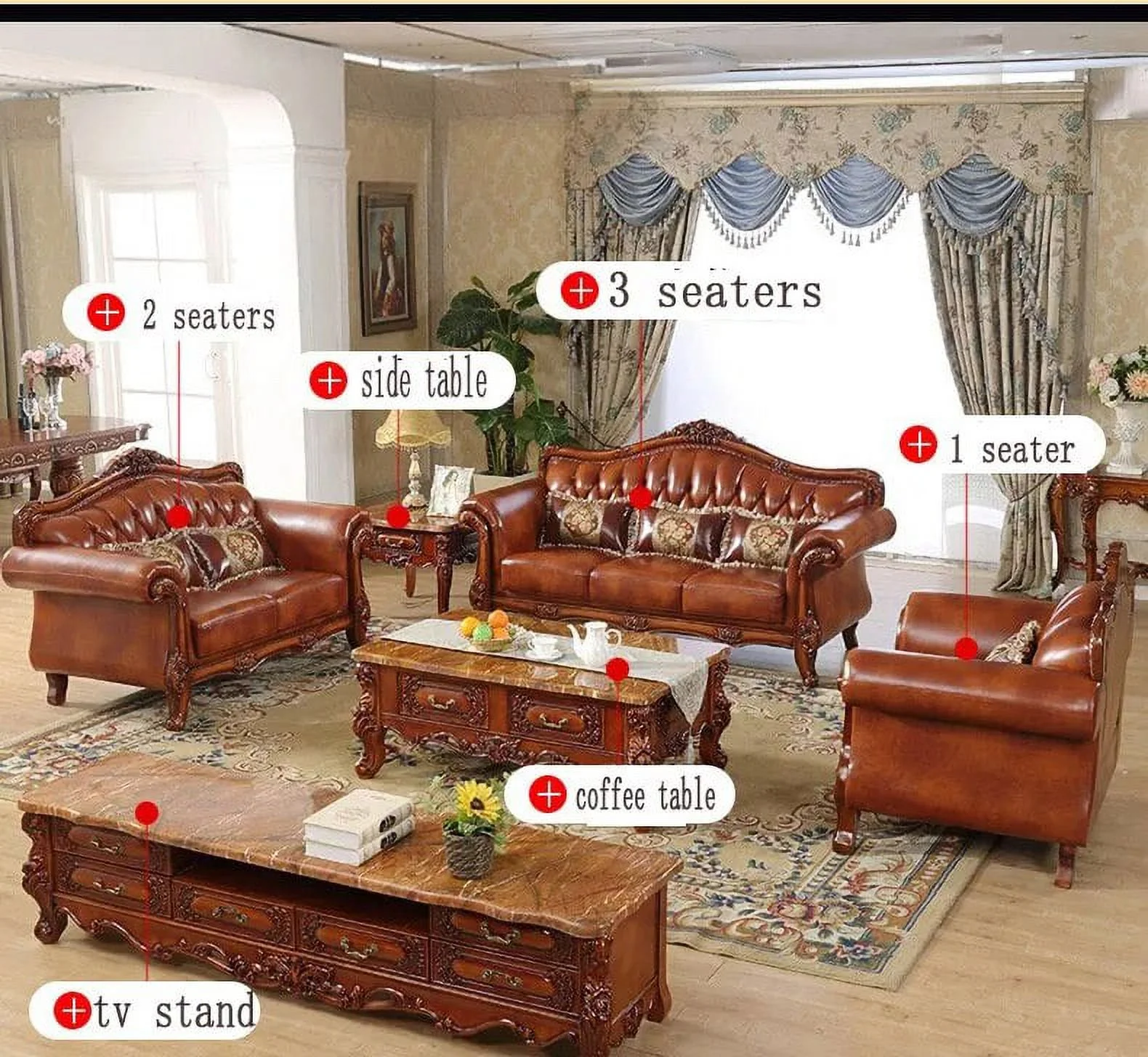 high quality  European  antique living room sofa furniture genuine leather set hd04
