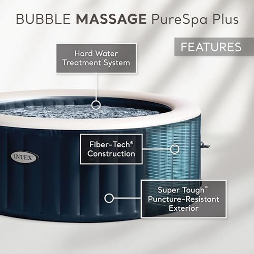 INTEX 28431EP PureSpa Plus Bubble Massage Spa Set: Includes Energy Efficient Spa Cover – 2 Contoured Headrest – LED Light – 6 Person Capacity – 85" x 28"