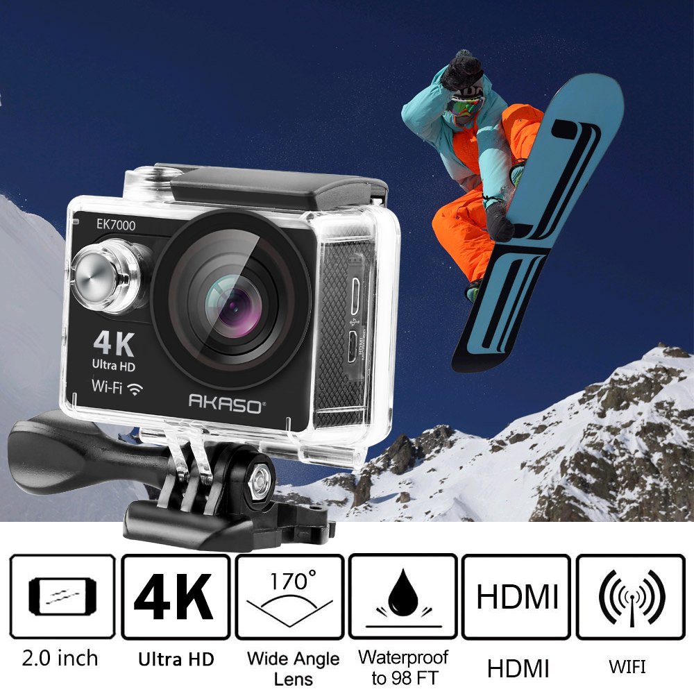 AKASO EK7000 Action Camera 4K Ultra HD 12MP Sport Camera Underwater Waterproof Cameras with Wide View Angle-Black