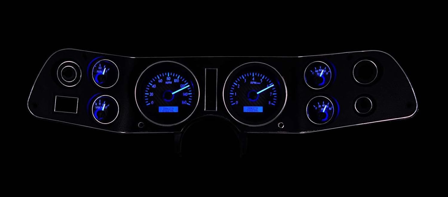 Dakota Digital 70 - 81 Chevy Camaro VHX System Analog Dash Gauges Black Alloy Blue VHX-70C-CAM-K-B