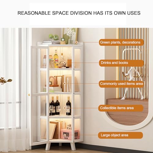 Glass Display Cabinet Clear Showcase Large Storage Curio Cabinet with White Doors - Tall Bookshelf Bookcase for Home Décor
