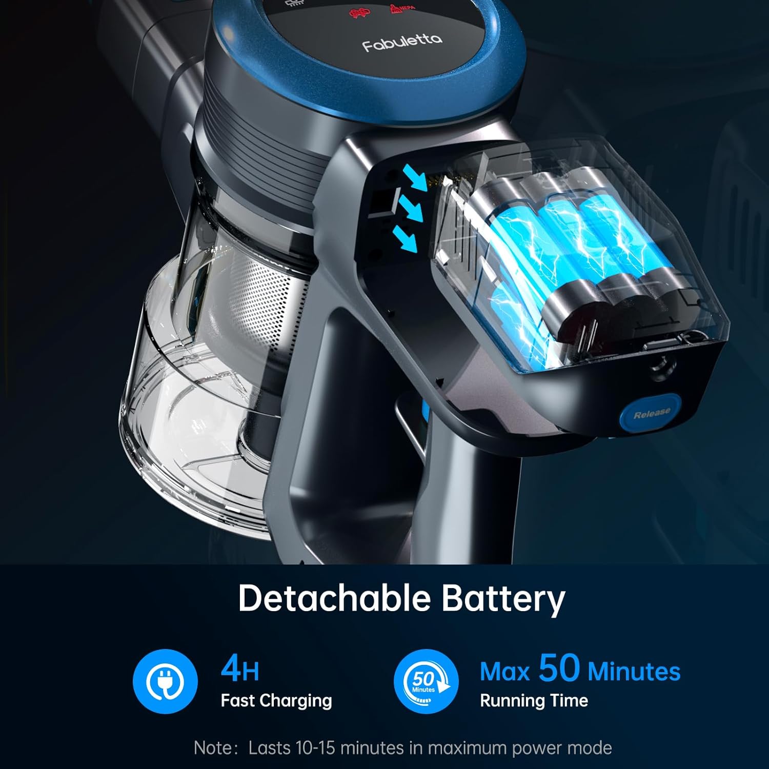 FABULETTA Cordless Stick Vacuum Cleaner with LED Display, Brushless Motor, Max 50 Mins Runtime Detachable Battery, 6 in 1 Lightweight Stick Vacuum for Home Hard Floor and Pet Hair