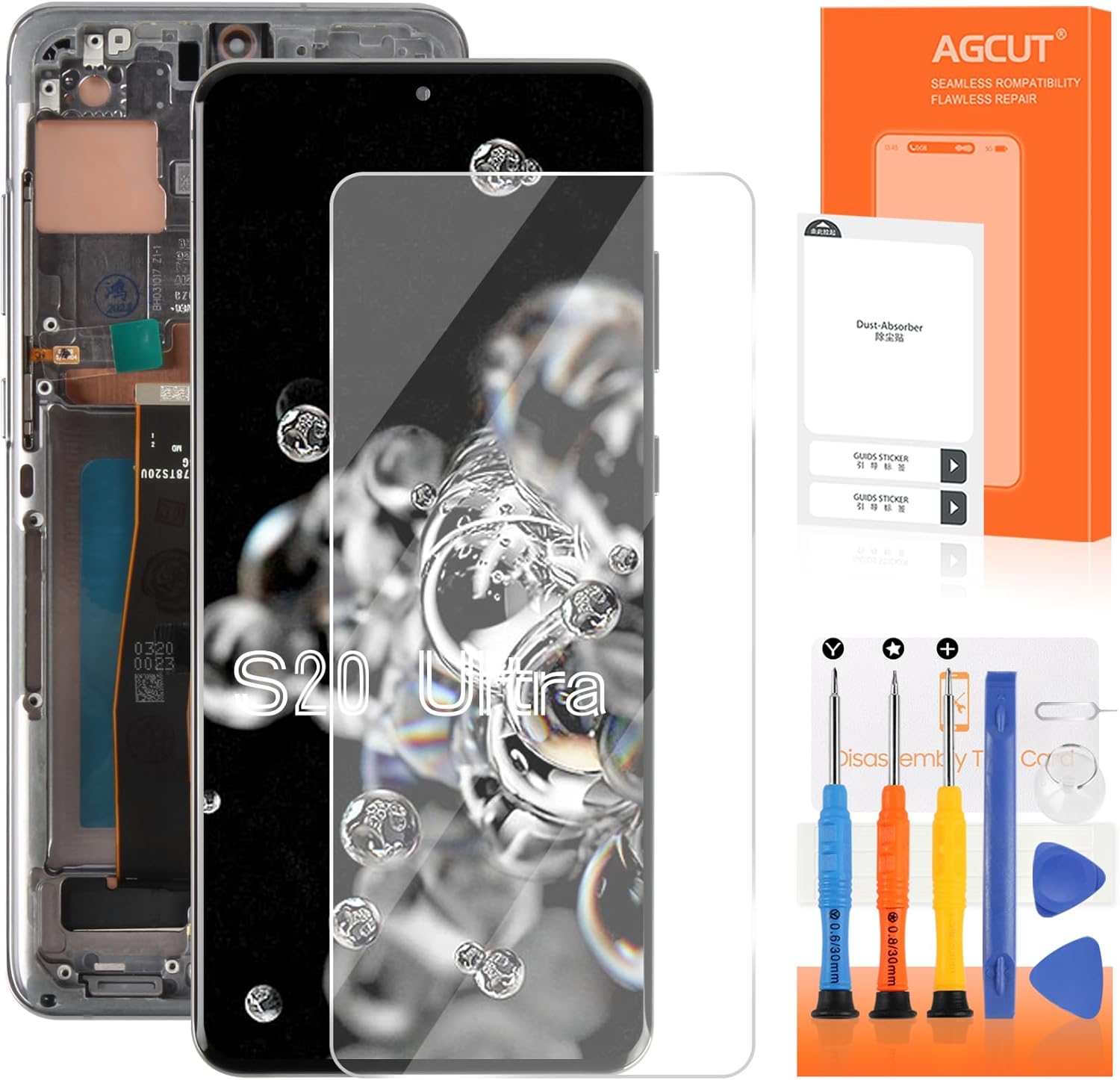 OLED for Samsung Galaxy S20 Ultra 5G Screen Replacement Display S20 Ultra 5G LCD for Samsung S20 Ultra Digitizer and Touch SM-G988U Screen SM-G988B Assembly Grey with Frame (Support Fingerprin)