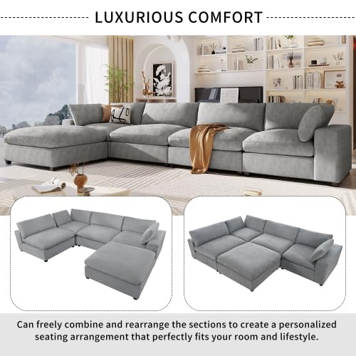 Upholstered Oversize Modular Sofa with Removable Ottoman,Sectional sofa for Living Room Apartment(5-Seater) (Beige)