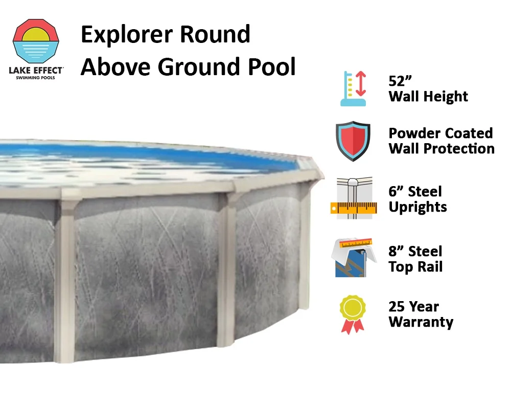 Lake Effect Pools 18' x 52" Round Explorer Galvanized Steel Frame Above Ground Swimming Pool