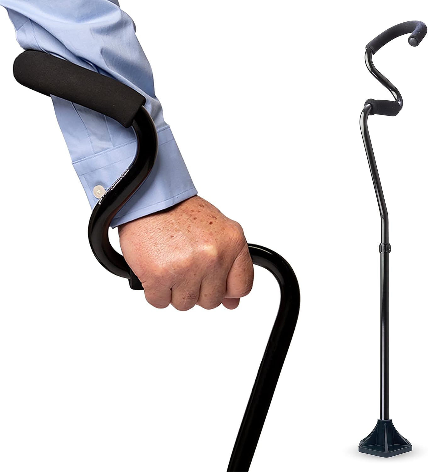StrongArm Comfort Cane Self Standing Lightweight Adjustable Walking Cane + Stabilizes Wrist & Provides Extra Support & Stability + Ergonomic Hand & Forearm Grip + FSA/HSA Eligible (Black)
