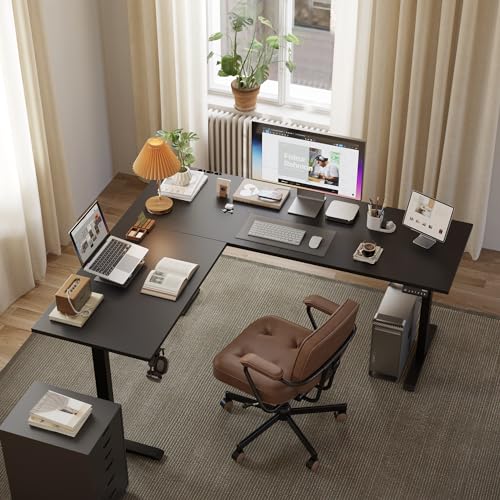 Agilestic L Shaped Electric Standing Desk with 2 Drawers, 63 Inch Ergonomic Adjustable Height Desk with Storage, Corner Desk Sit Stand up Computer Table for Work Office Home, Rustic Brown