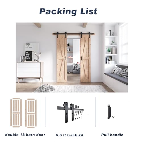 FREDBECK 48in x 80in Sliding Wood Barn Door with 8FT Barn Door Hardware Kit Included K Shape Solid Spruce Panel Sliding Door Double Surfaces Need to Assembly