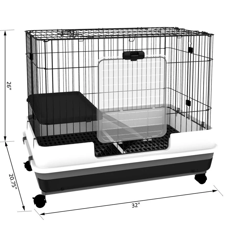 PawHut 32x22 Indoor Rabbit Cage Small Animal House Habitat with Wheels